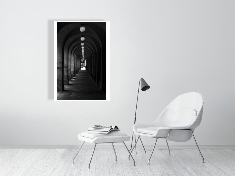 Passage print showcased in a template for an living room setting, as it would be if purchased displayed