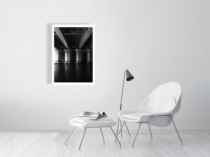 Industrial past print showcased in a minimalist living room