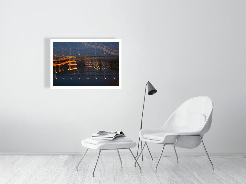 Mellow nights print showcased in a minimalist living room.