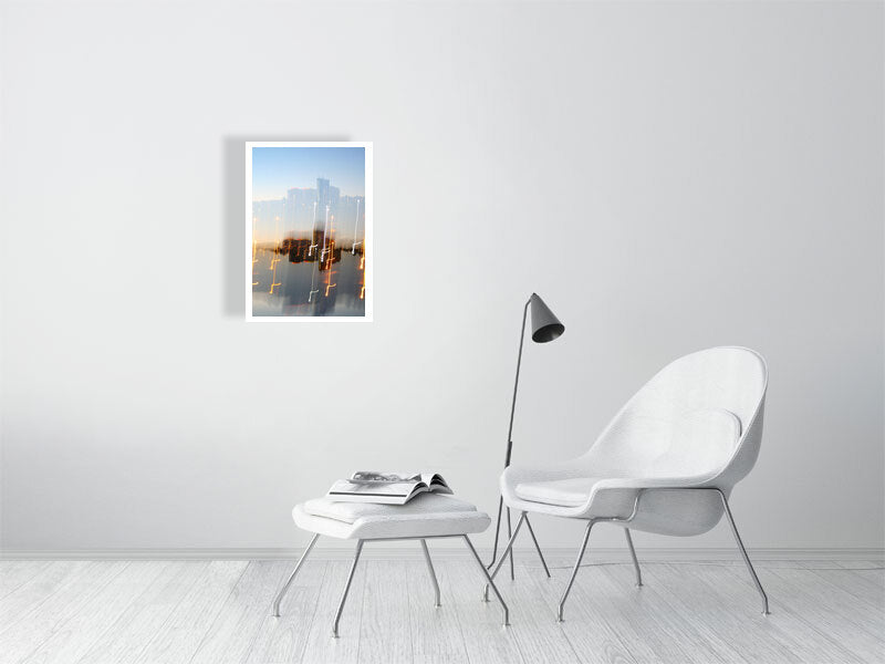 Between lights print showcased in a template for a living room setting, as it would be if purchased displayed