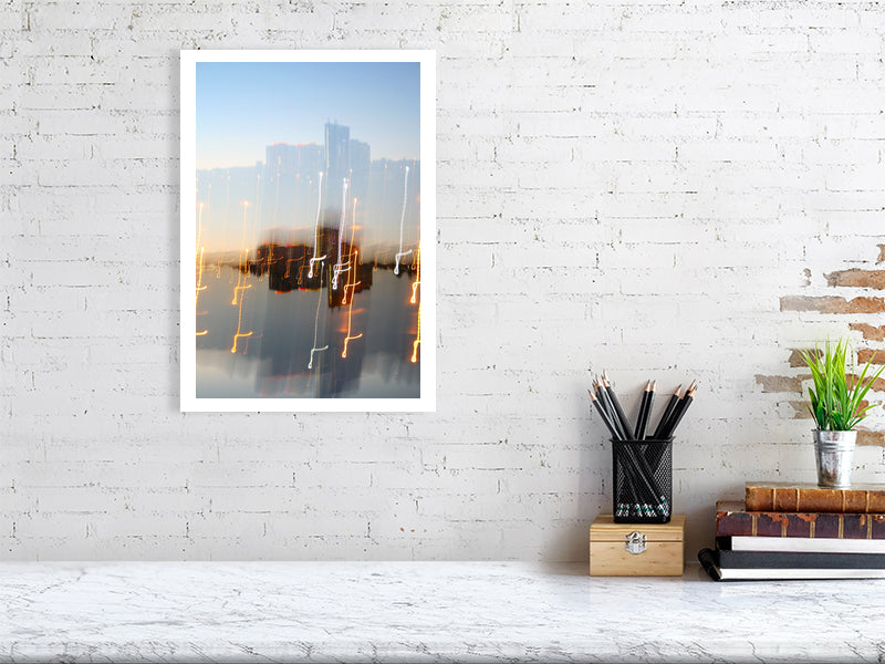 Between lights print showcased in a template for an office setting, as it would be if purchased displayed