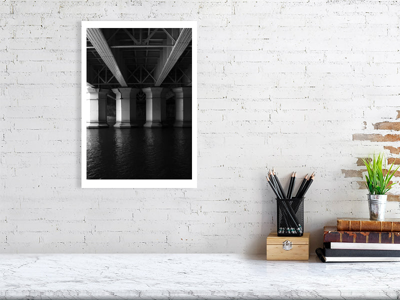 Industrial past print showcased in a template for an office setting, as it would be if purchased displayed