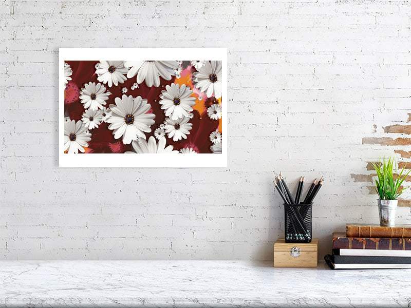 Flower power version 2 print showcased in a template for an office setting, as it would be if purchased displayed