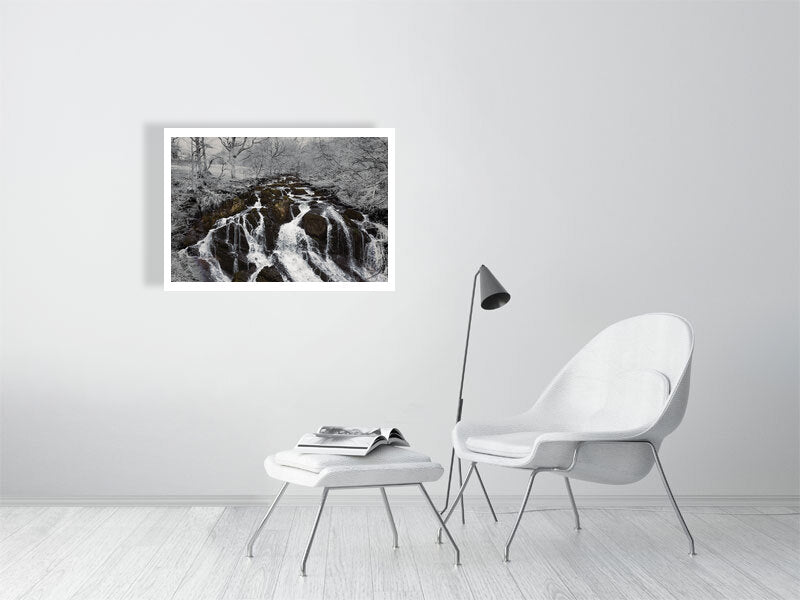 The chill print showcased in a template for an living room setting, as it would be if purchased displayed